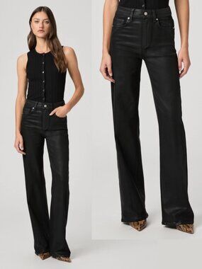 PAIGE Sasha Wide Leg Jeans Black Fog Luxe Coating High Rise Coated Denim 32"